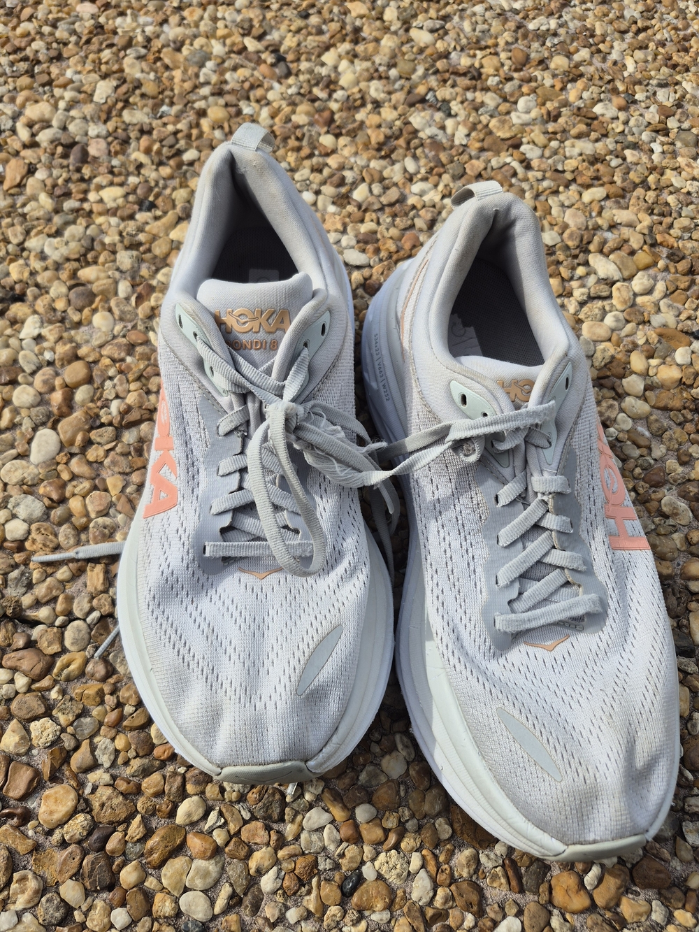 Hoka One One Women's Running Shoes - Light Gray with Coral Accents
